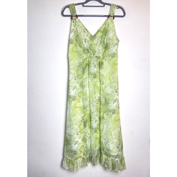 NWOT Free Style Women's Midi Dress Green M Paisley Beaded Y2K Fairy Cottage - Picture 1 of 16